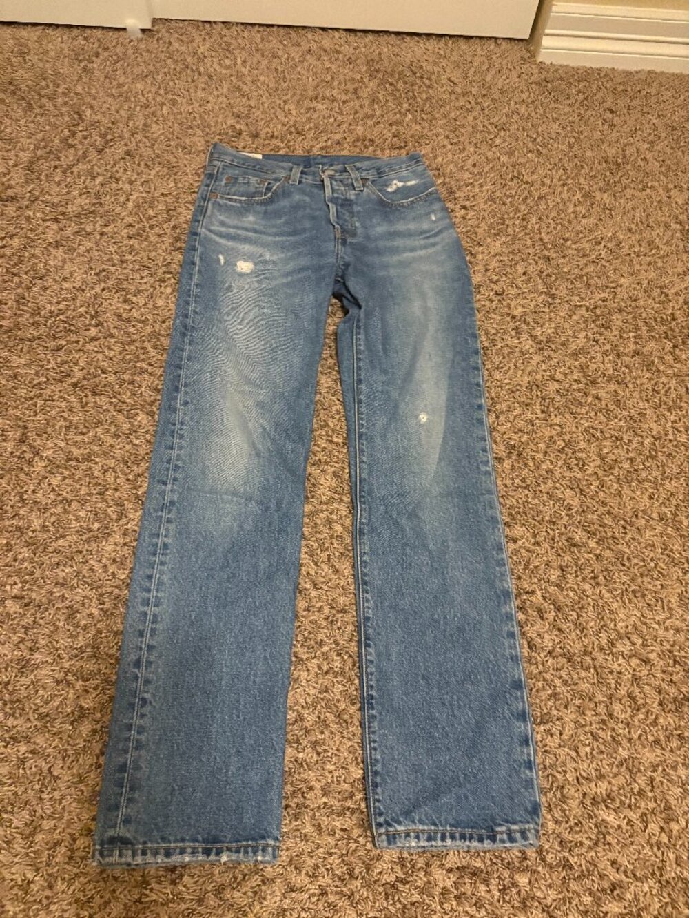 Levi's 501 Jeans W 24 X L 30 Medium Blue Denim Button Fly Belt Loop Distressed